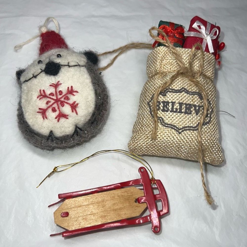 Set of Three Country Woodland Christmas Tree Ornaments
